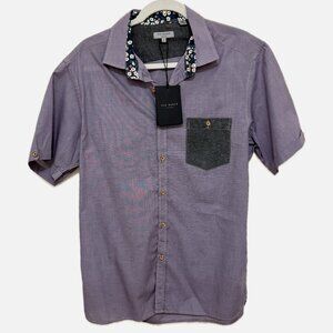NWT Ted Baker London  Short Sleeve Tailored Fit Purple Button Down Shirt Size 5